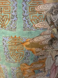 A fine Chinese turquoise-ground famille rose 'Shou' vase with immortals, Qianlong